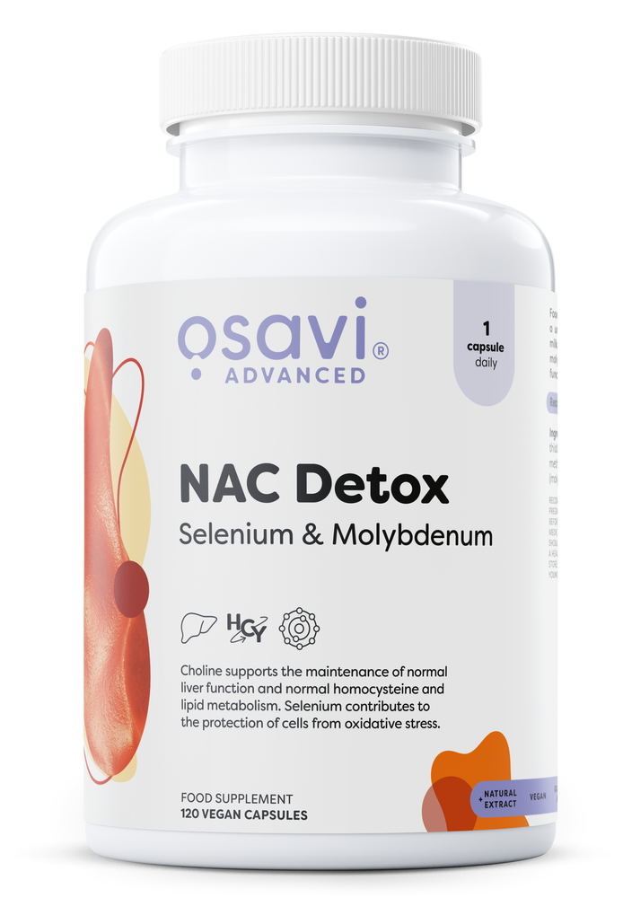Osavi NAC Detox Selen i Molibden Na Wsparcie Wątroby 120 Kapsułek