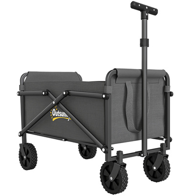 Outsunny 41L Festival Trolley on Wheels, Compact Garden Folding Trolley Cart, 60kg Heavy Duty Collapsible Foldable Wagon with Adjustable Handle and Carrying Bag for Beach, Camping, Festival, Grey