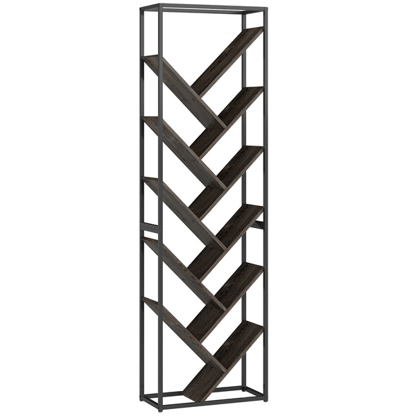 HOMCOM 10 Shelf Industrial-Style Bookshelf - Black/Grey