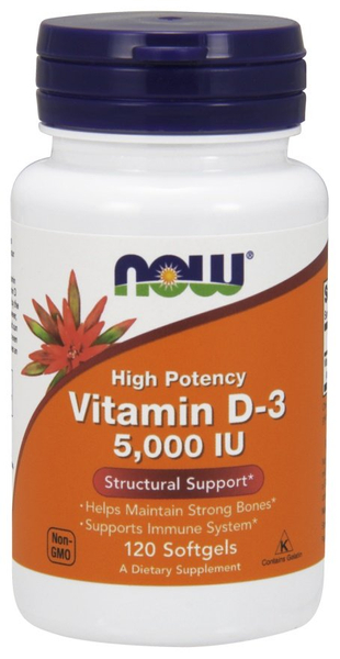 Now Foods Vitamin D-3 5000 IU Wspiera Odporność Mięśnie i Pracę Mózgu 120 Kapsułek