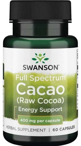 Swanson Full Spectrum Cacao 400mg Surowe Kakao na Energię i Nastrój 60 Kapsułek