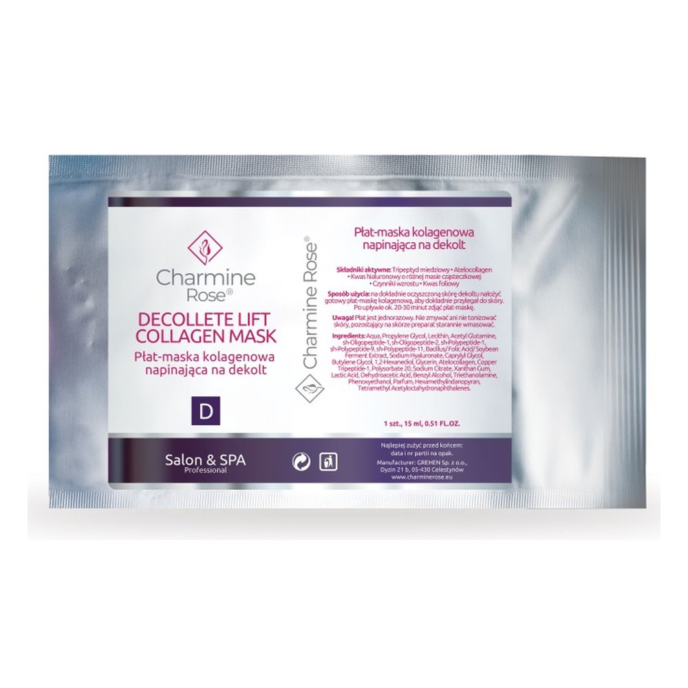 Charmine Rose Decolette Lift Collagen Płat-Maska Kolagenowa Napinająca na Dekolt 1 Sztuka