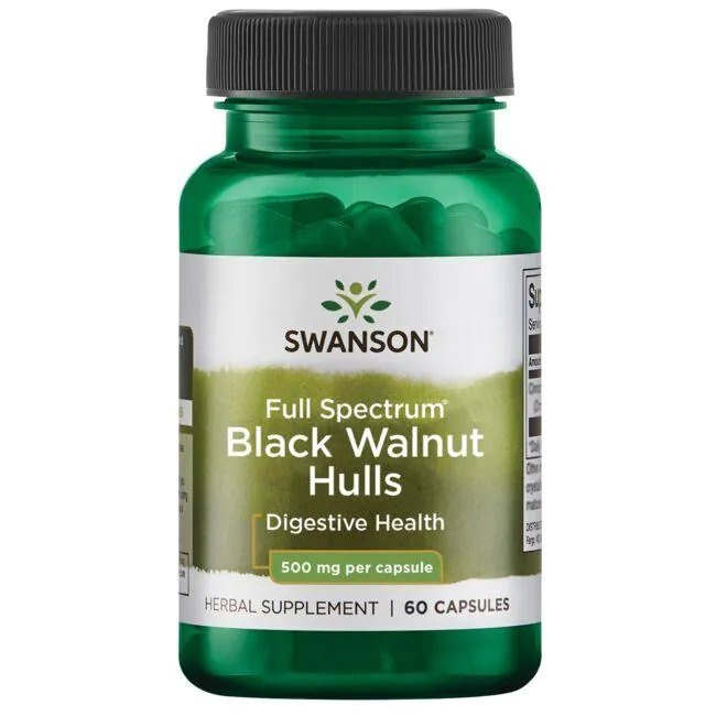 Swanson Łuski Orzecha Czarnego 500mg na Wsparcie Oczyszczania 60 Kapsułek