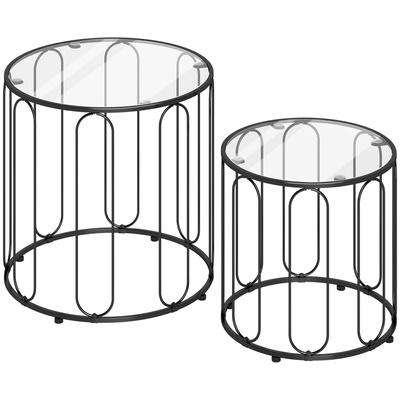 HOMCOM Elliptical Cut-Out Nesting Tables - Black