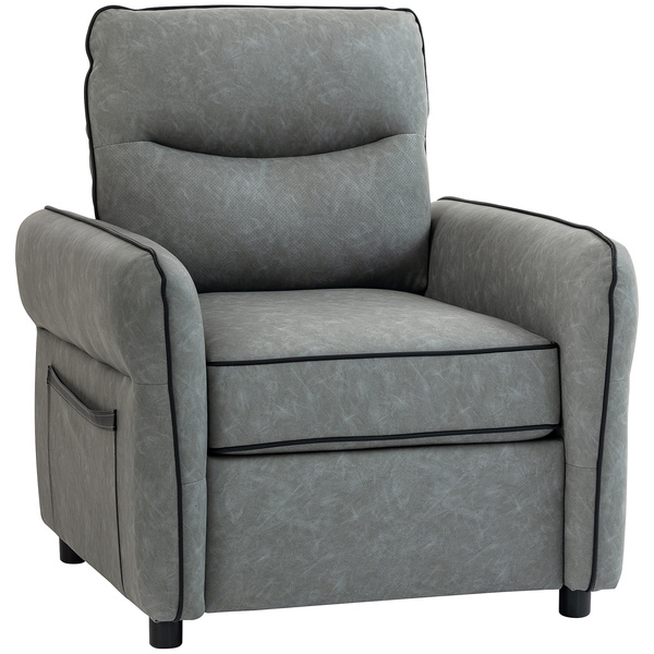 HOMCOM Accent Chair, Faux Leather Armchair - Grey