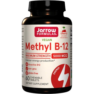 Jarrow Formulas Metyl B-12 5000mcg Wiśniowa na Energię i Zdrowie Mózgu 60 Wegańskich Tabletek do Ssania