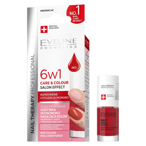 Eveline Nail Therapy Professional Care & Colour 6w1 Skoncentrowana Odżywka do Paznokci Nadająca Kolor Red 5ml