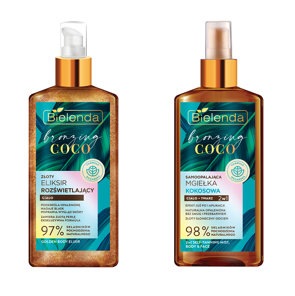 Bielenda Bronzing Coco Zestaw Rozświetlający Złoty Eliksir + Samoopalająca Mgiełka