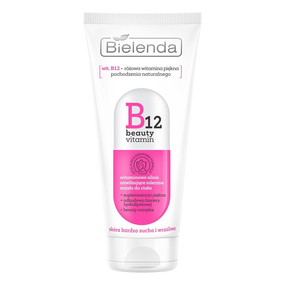 Bielenda B12 Beauty Vitamin Witaminowe Silnie Nawilżające Mleczne Masło do Ciała dla Skóry Bardzo Suchej i Wrażliwej 200ml