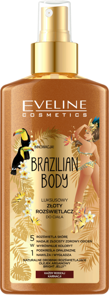 Eveline Brazilian Body Luksusowy Złoty Rozświetlacz do Ciała do Każdego Rodzaju Karnacji 150ml