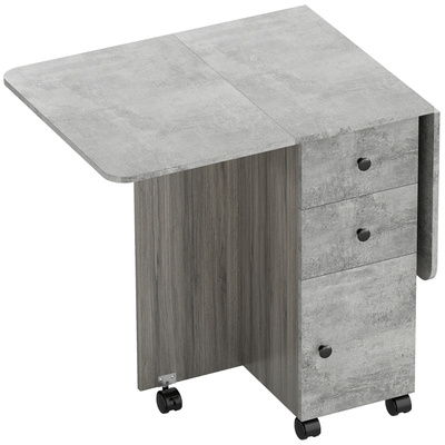 HOMCOM Multi-Storage Six-Person Drop Leaf Dining Table - Mixed Grey