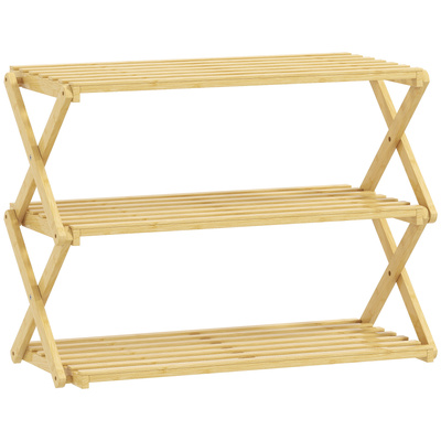 HOMCOM Three-Tier Folding Bamboo Shoe Rack - Natural Finish