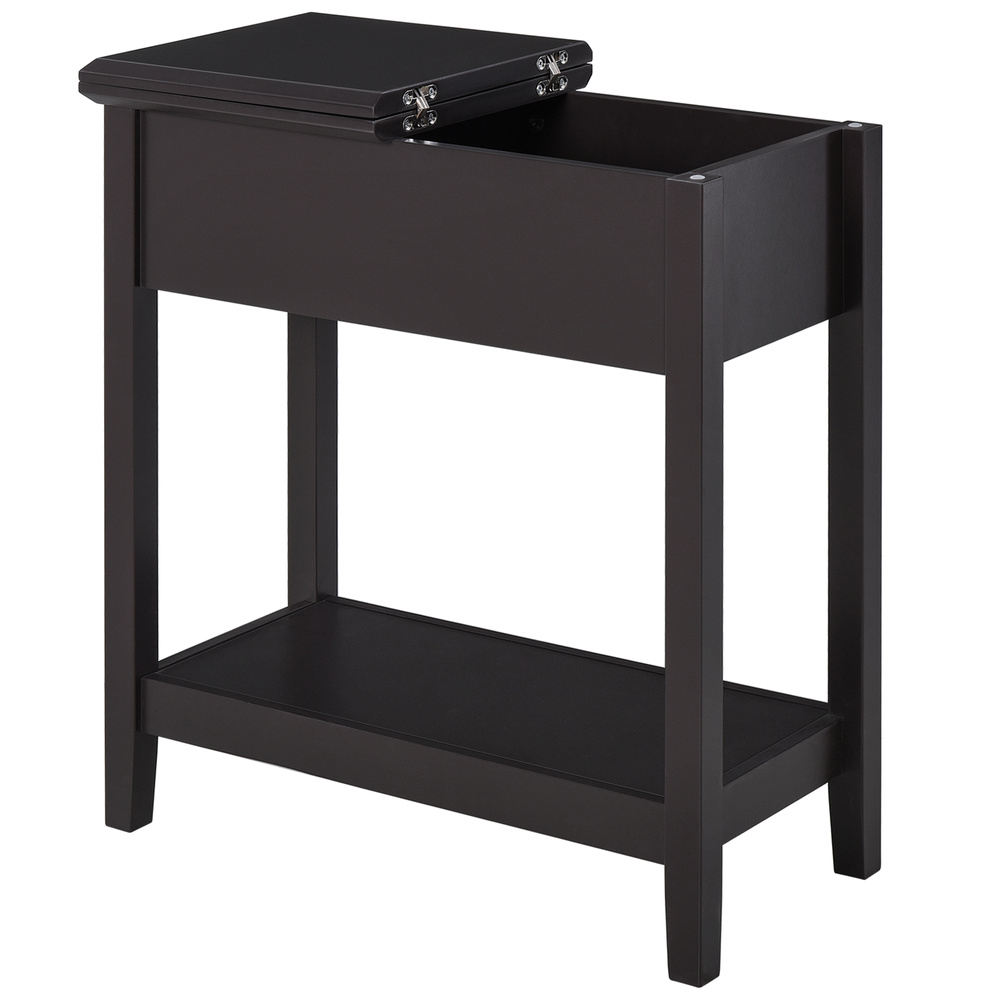 HOMCOM End Table, Narrow Side Table with Flip Top , Shelf, Dark Coffee