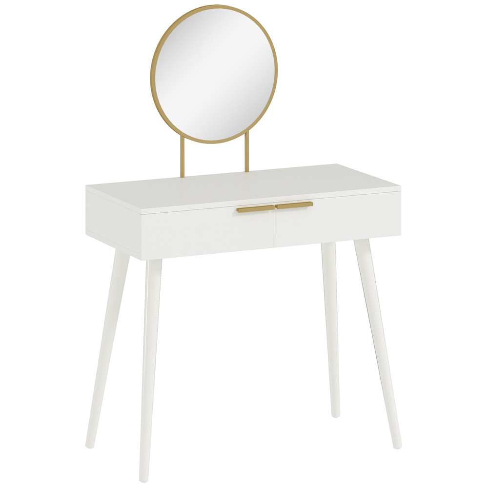 HOMCOM Elegant Dressing Table, with Round Mirror, 80 x 40 x 123 cm - White