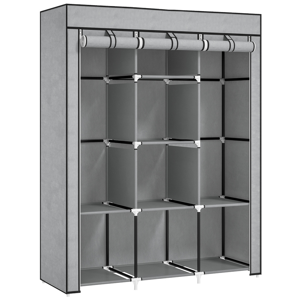 HOMCOM Fabric Wardrobe, with Rails and Shelves - Light Grey