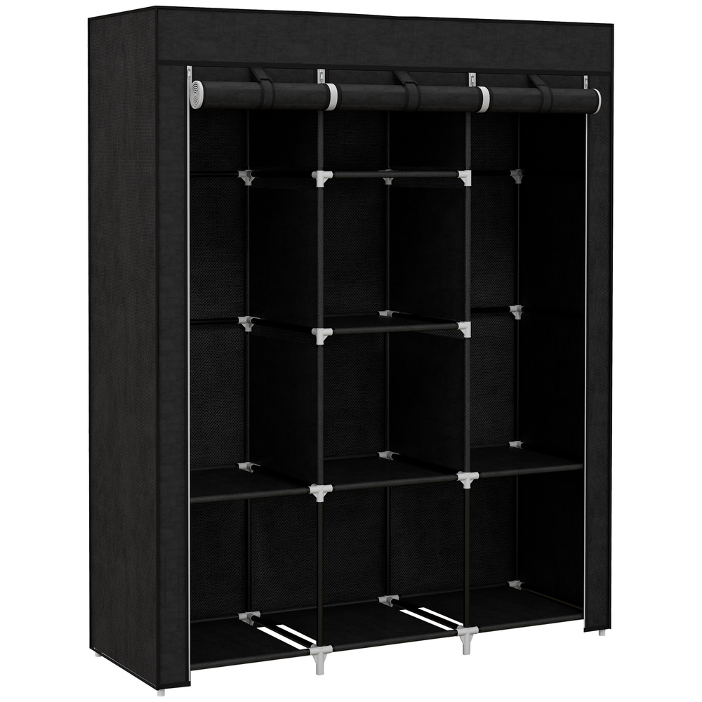 HOMCOM Fabric Wardrobe, with Rails and Shelves - Black
