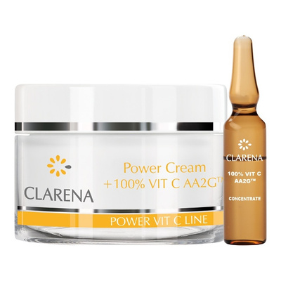 Clarena Power Pure Vitamin C Innowacyjny Krem z 100% Aktywną Witaminą C 50ml + 100% Witaminy C 1.5 ml