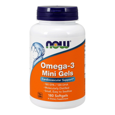 NOW Foods Omega-3 Mini Kapsułki Olej Rybny na Wsparcie Serca i Mózgu 180 Kapsułek