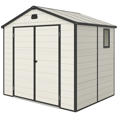 Outsunny 7.9ft x 6.2ft Recycled Garden Shed with Aluminium Frame and Plastic, Wall Shed with Foundation, Waterproof and Rustproof - Cream White