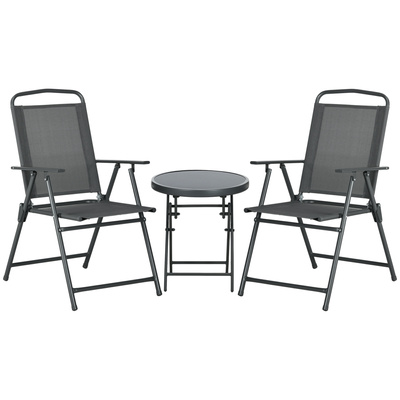 Outsunny Three-Piece Garden Seat Set, with Glass-Top Table - Dark Grey