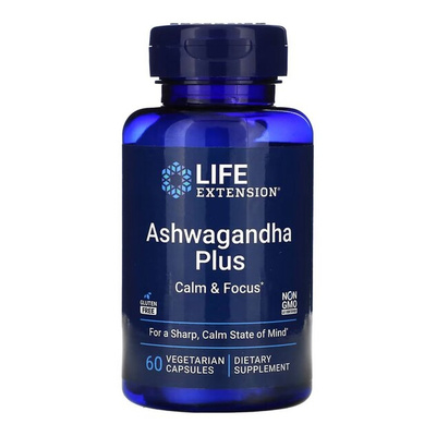 Life Extension Ashwagandha Plus Calm & Focus Suplement Diety Na Spokój i Skupienie 60 Kapsułek