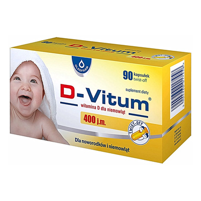 Oleofarm D-Vitum 400 j.m. Witamina D3 dla Niemowląt 90 Kapsułek Twist-Off