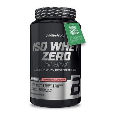 BioTechUSA Iso Whey Zero Black Izolat Białka Serwatkowego z Kreatyną o Smaku Truskawkowym Na Wzrost i Regenerację Mięśni 908g