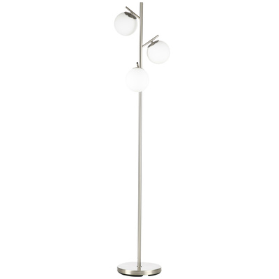 HOMCOM 3-Light Tree Floor Lamps for Living Room, Modern Standing Lamp for Bedroom with Globe Lampshade, Steel Base, Bulb not Included, Silver Tone
