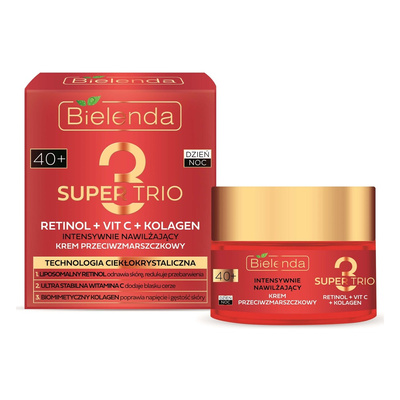Bielenda Super Trio 3 Retinol Vit. C Kolagen Nawilżający Krem Przeciwzmarszczkowy 40+ na Dzień i Noc 50ml