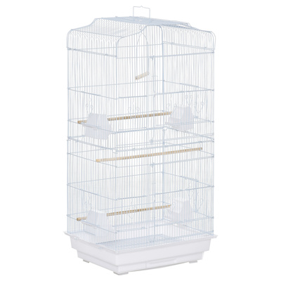PawHut Large Metal Bird Cage with Perches, Food Bowls, Swing, for Budgies, Parakeets, White