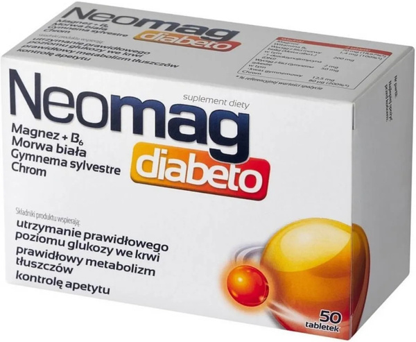 Neomag Diabeto na Utrzymanie Prawidłowego Poziomu Glukozy 50 Tabletek