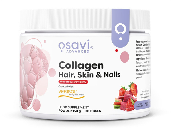 Osavi Collagen Peptides Kolagen Włosy Skóra i Paznokcie Rabarbar-Truskawka 150g