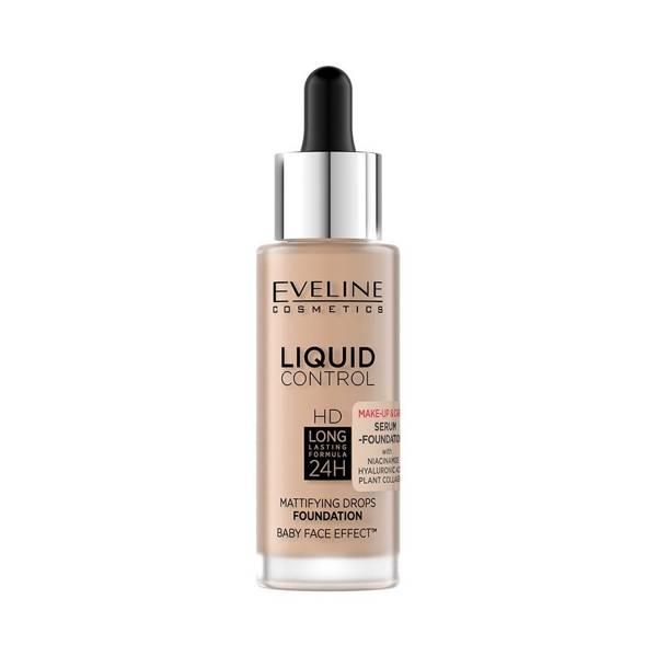 Eveline Liquid Control HD Lekki Podkład do Twarzy z Dropperem Doskonały Efekt Matowienia Nr 035 Natural Beige 32ml