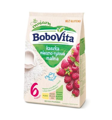 BoboVita Bezglutenowa Kaszka Mleczno Ryżowa o Smaku Maliny po 4 Miesiącu 230g