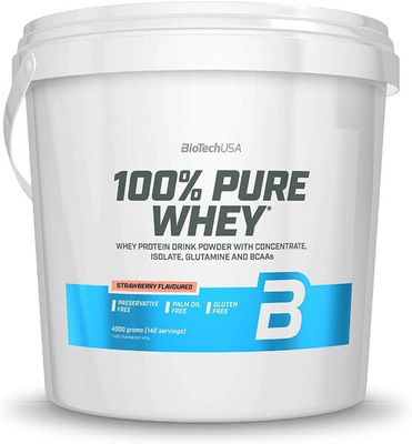 BioTechUSA 100% Pure Whey Białko Serwatkowe Truskawkowe Na Wzrost i Utrzymanie Mięśni 4000g