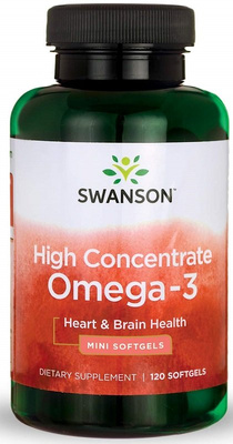 Swanson High Concentrate Omega-3 na Wsparcie Pracy Serca i Mózgu 120 Kapsułek
