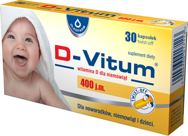 D-Vitum Witamina D 400 j.m. dla Niemowląt na Zdrowe Kości 30 Kapsułek Twist-Off