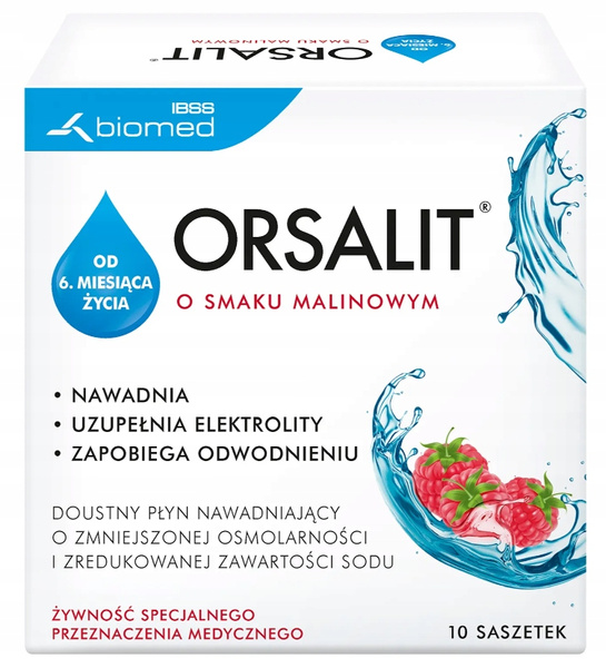 Orsalit Wspomaga Nawodnienie Organizmu i Uzupełnia Elektrolity o Smaku Malinowym 10 Saszetek
