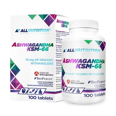 Allnutrition Ashwagandha KSM-66 Suplement na Stres i Poprawę Nastroju 100 Tabletek