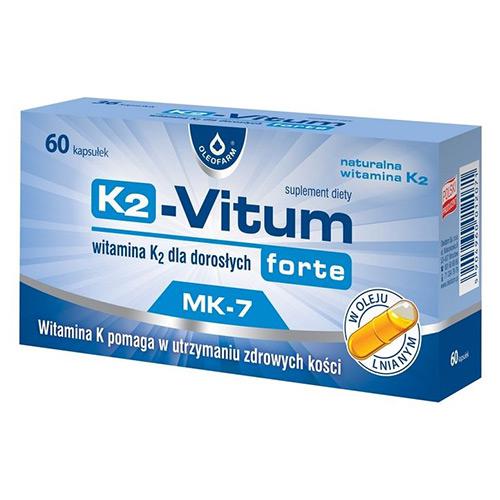 Oleofarm K2-Vitum forte 75 μg MK-7 Wspomaga Zdrowie Kości 60 Kapsułek