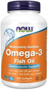 Now Foods Omega-3 Fish Oil Molecularly Distilled 200 Softgels