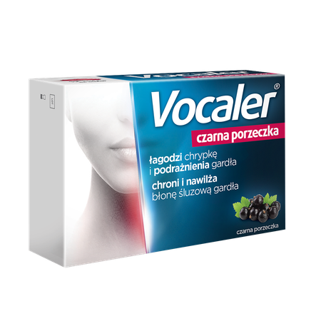 Vocaler na Chrypkę i Suchość w Gardle o Smaku Czarnej Porzeczki 12 Tabletek