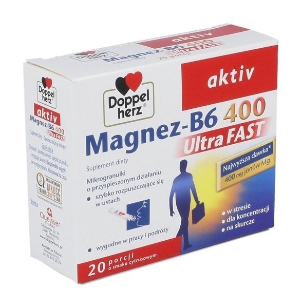 Doppelherz Aktiv Magnez B6 Ultra Fast 400 W Stresie Na Skurcze Dla Koncentracji