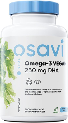 Osavi Omega-3 Wegańska 250mg DHA z Alg na Wsparcie Mózgu i Wzroku 60 Wegańskich Kapsułek