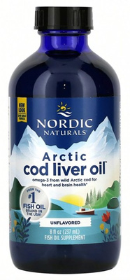 Nordic Naturals Arctic Cod Liver Oil Olej z Wątroby Dorsza Arktycznego Zdrowie Układu Odpornościowego Serca i Mózgu Smak Naturalny 237ml
