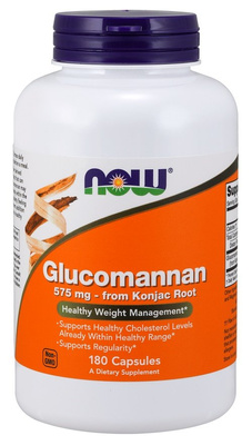 NOW Foods Glukomannan z Korzenia Konjac 575mg na Prawidłowy Poziom Cholesterolu i Regularność 180 Kapsułek