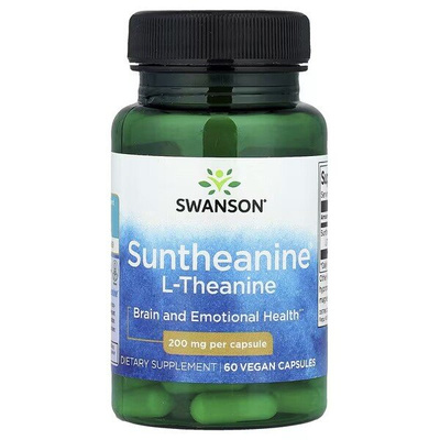 Swanson Suntheanine L-Theanine 200mg Wsparcie Relaksu i Koncentracji 60 Kapsułek