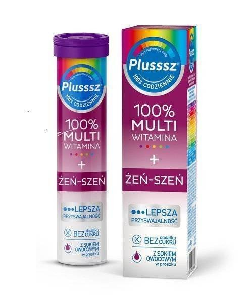 Polski Lek S.A. Plusssz 100% Multiwitamina + Żeń-Szeń Stres i Dobre Samopoczucie 20 Tabletek Musujących