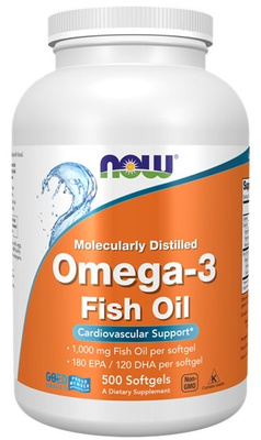 Now Foods Omega-3 Fish Oil Molecularly Distilled Wspiera Zdrowie Mózgu Serca i Prawidłowe Widzenie 500 Kapsułek