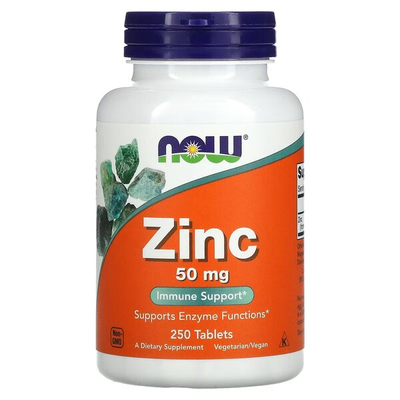 Now Foods Zinc 50mg Wspiera Zdrowy Wygląd Włosów Skóry i Paznokci 250 Tabletek